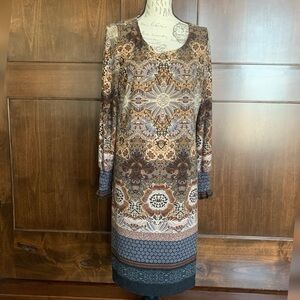 1224 Madison Leigh Brown Tan Sheath Dress with Long Sleeves